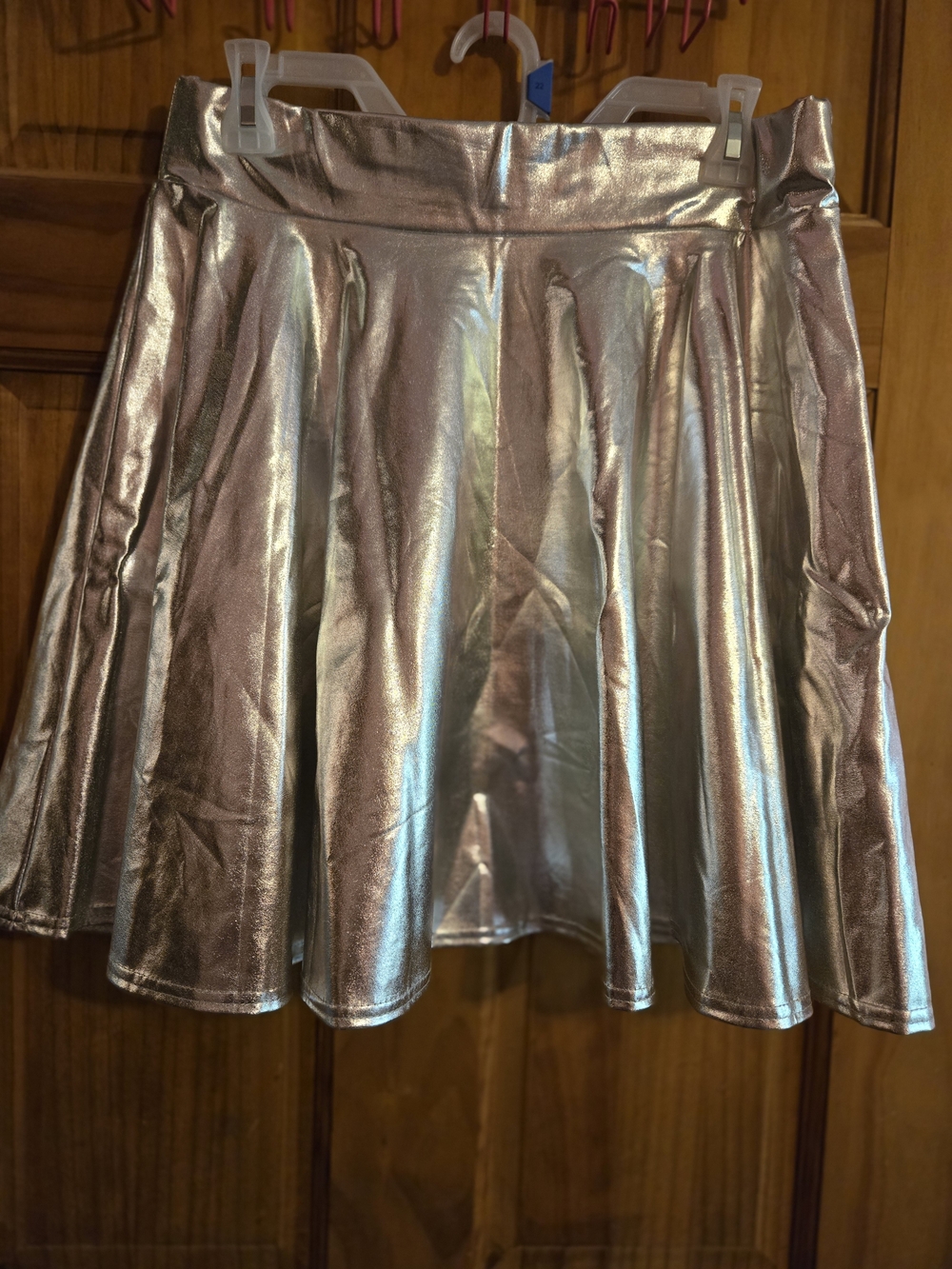 Metallic Silver Pleated Skater Skirt - Women